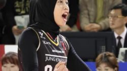 Megawati Hangestri Pertiwi saat berlaga bersama Red Sparks di Liga Voli Korea (V-League), menunjukkan performa impresif sebagai opposite hitter.